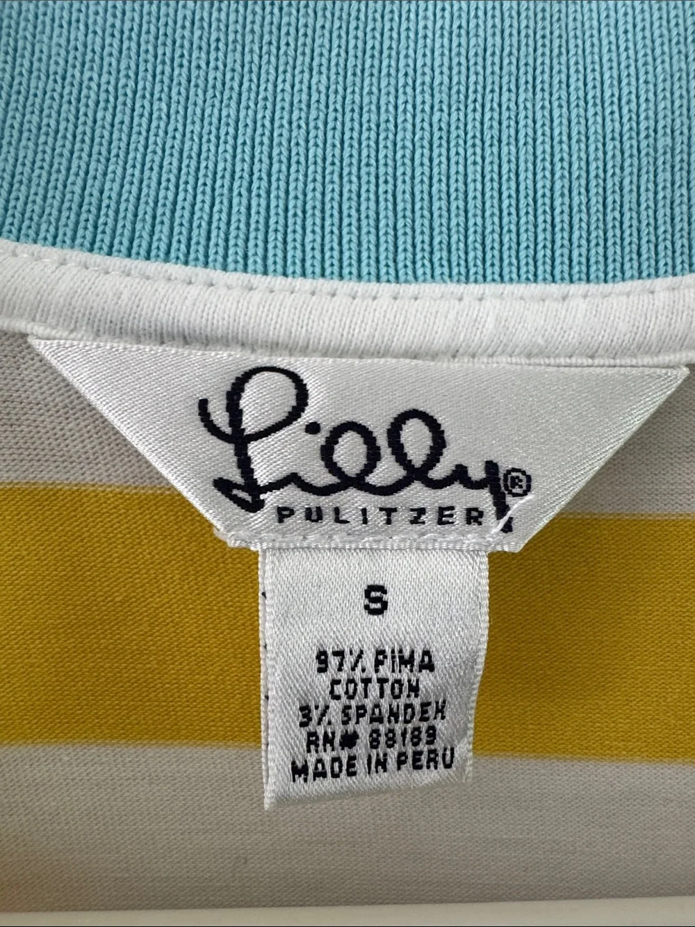 Lilly Pulitzer Yellow White & Light Blue Striped Polo Sz S
